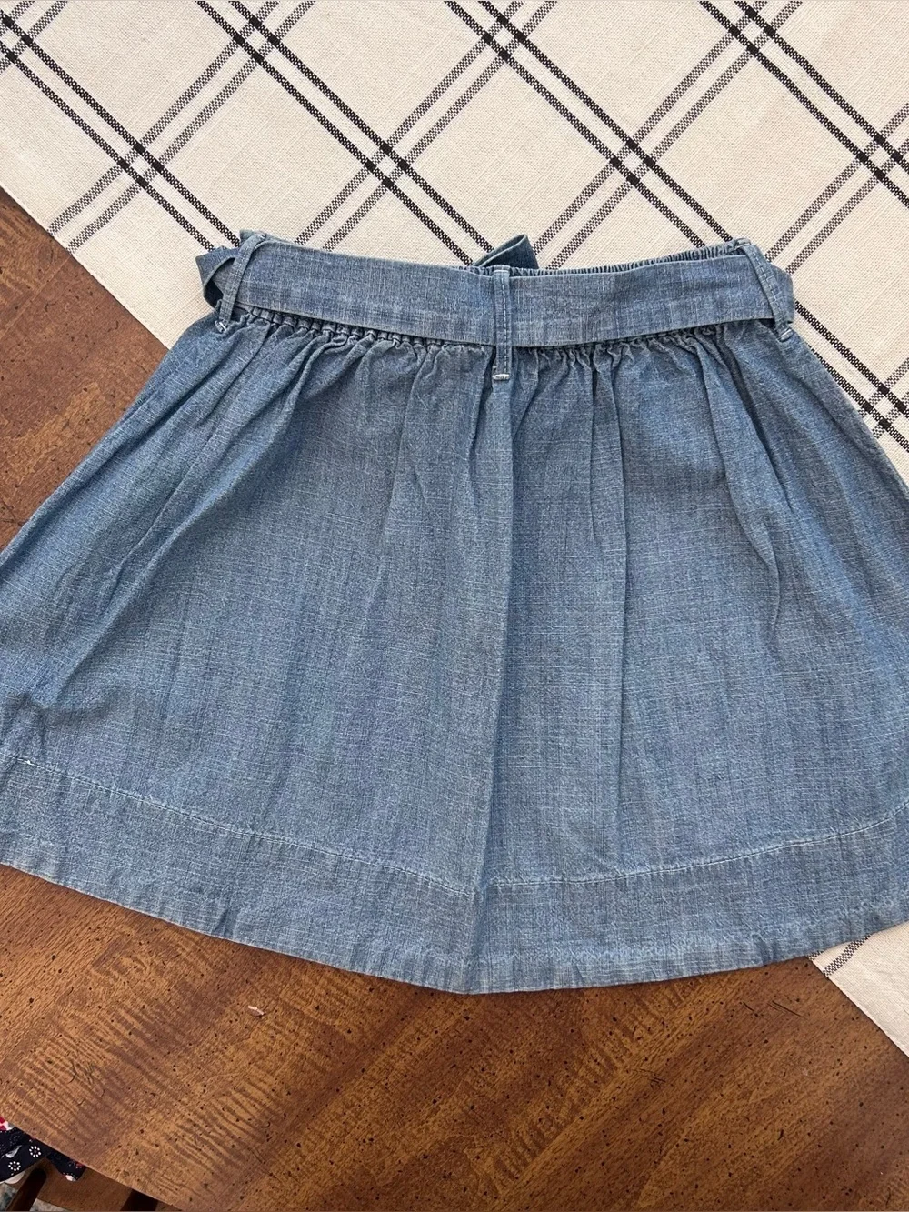 Vintage OshKosh Girls 6x Denim Skirt with Floral Embroidery and Tie Waist